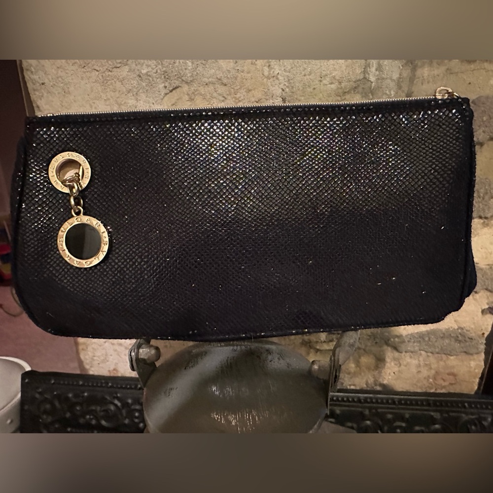 Bulgari Black Textured Wristlet with Gold Charm Discs